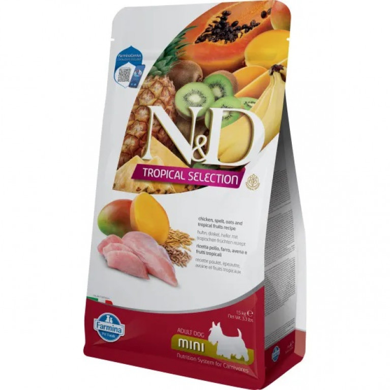 Farmina N&D Dog Tropical Selection Chicken Adult Mini Низкозерновой корм для взрослых собак мелких пород, с курицей  1,5кг 