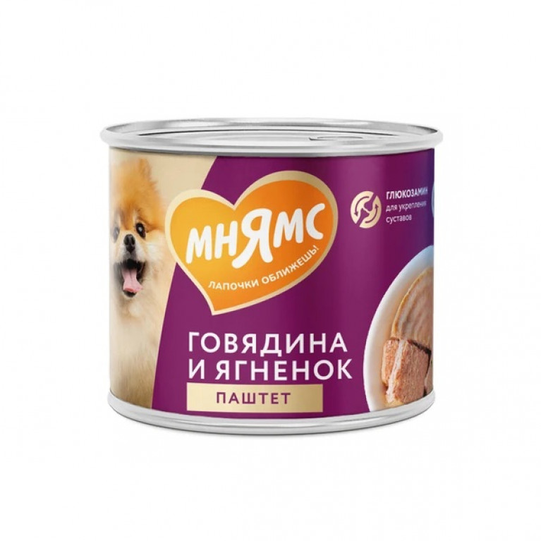 Мнямс Консервы "Здоровые суставы" Паштет из говядины и ягненка для собак всех пород 200г