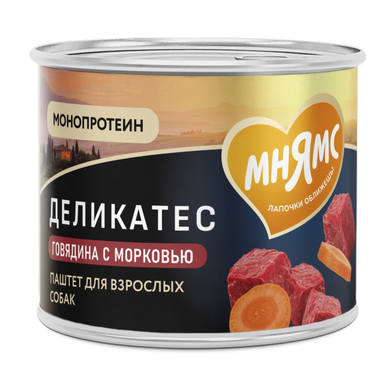 Мнямс Деликатес Консервы для собак "Бразато по-итальянски" Паштет из говядины с морковью 200г 