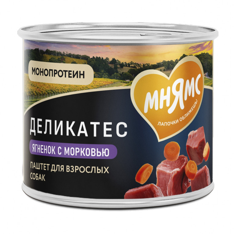 Мнямс Деликатес Консервы для собак "Клефтико по-афински" Паштет из ягненка с морковью 200г 