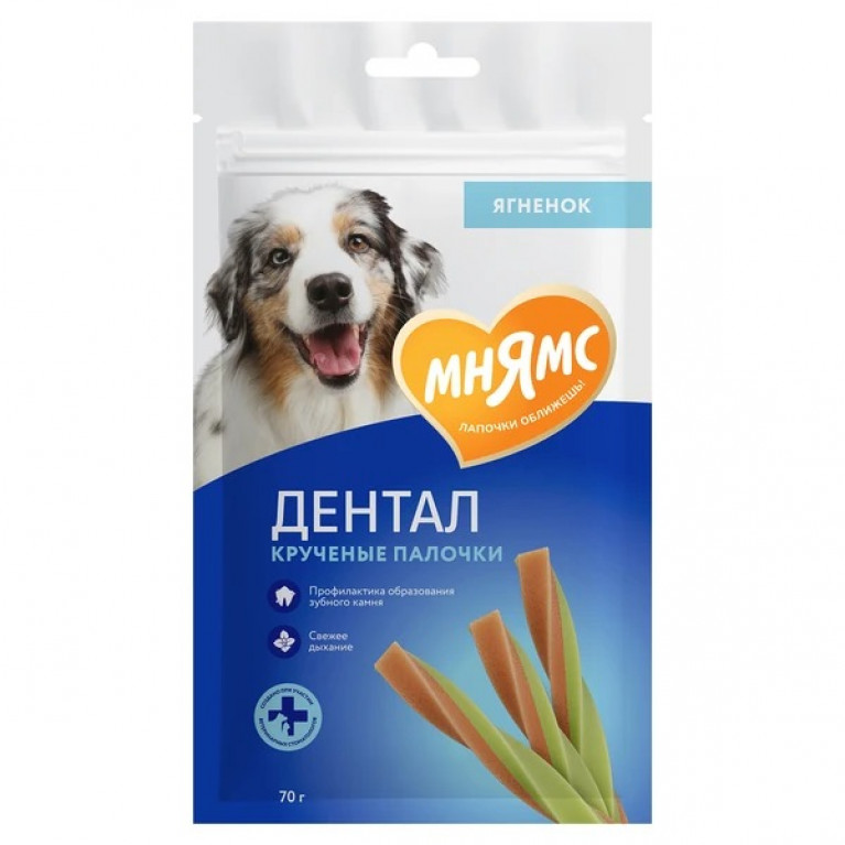 Мнямс DENTAL лакомство для собак "Крученые палочки" с ягненком и мятой 70 г