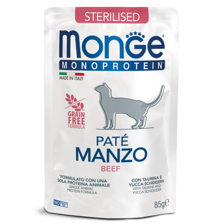 Monge Cat Monoprotein паучи стерилизованных кошек из говядины 85г