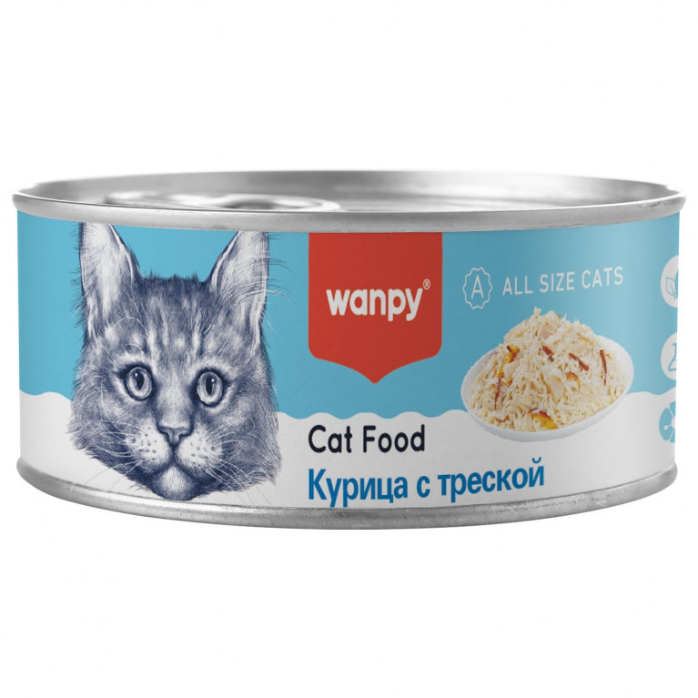 Wanpy Cat Консервы для кошек "Курица с треской" 95г