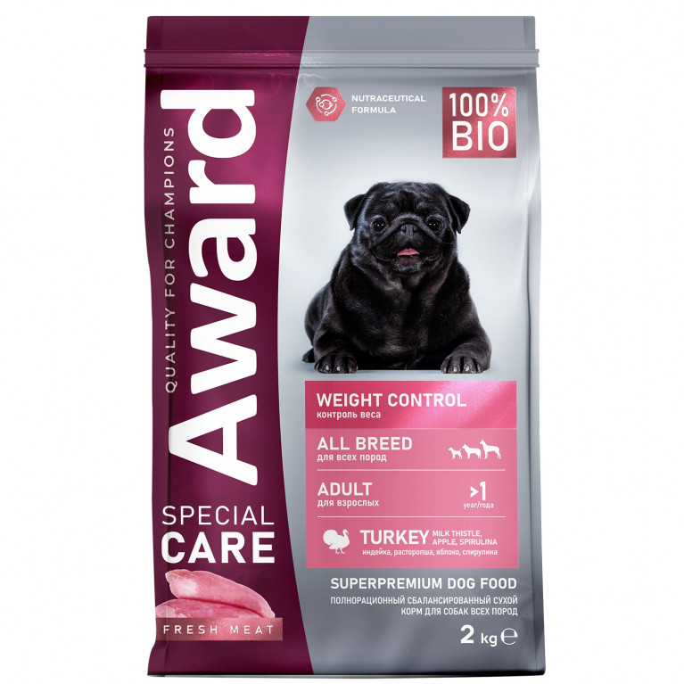 AWARD SPECIAL CARE Weight Control Сухой корм для взрослых собак всех пород для контроля веса со свежим мясом индейки 