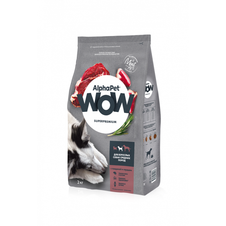 Alphapet WOW SUPERPREMIUM ADULT Сухой корм для взрослых собак для взрослых собак средних пород с говядиной и сердцем 