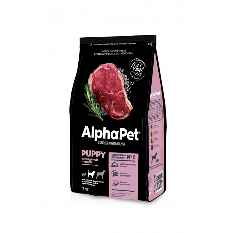 Alphapet Superpremium Сухой корм для щенков, беременных и кормящих собак средних пород с говядиной и рисом
