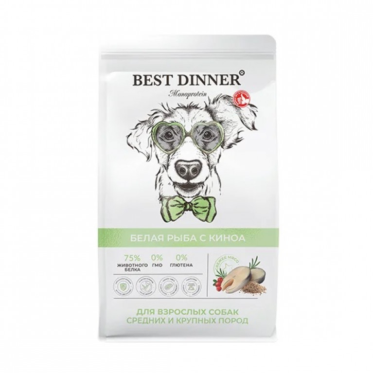 Best Dinner Monoprotein Adult Medium & Maxi Fish & Quinoa Сухой корм для взрослых собак средних и крупных пород, монобелковый, белая рыба с киноа