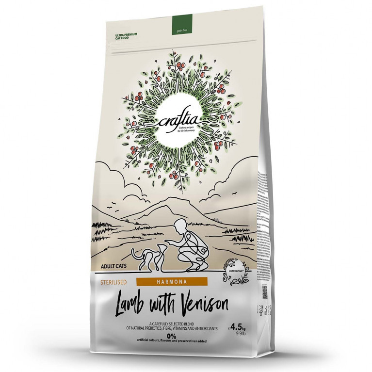 CRAFTIA HARMONA GRAIN FREE STERILISED ADULT CAT LAMB & VENISON Беззерновой корм для стерилизованных кошек с ягненком и олениной
