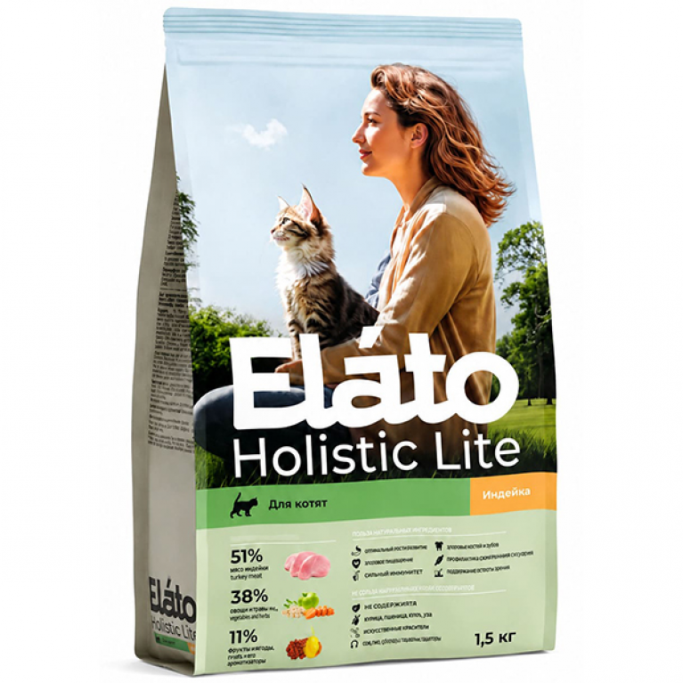Elato Holistic Light Kitten Turkey Полнорационный сухой корм для котят, беременных и кормящих кошек с индейкой 
