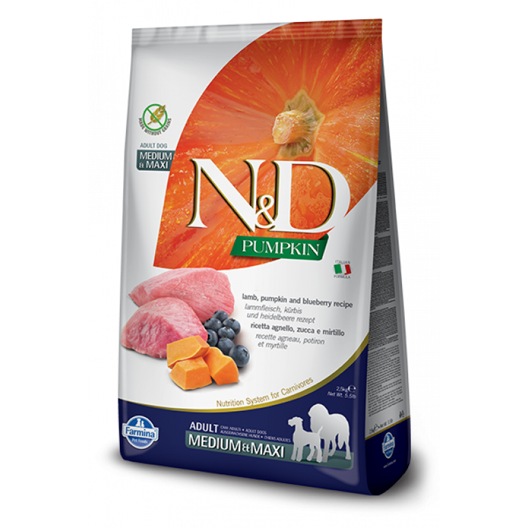 Farmina N&D Pumpkin Adult Medium & Maxi Lamb&Blueberry  Беззерновой корм для взрослых собак средних и крупных пород (ягненок, черника, тыква)