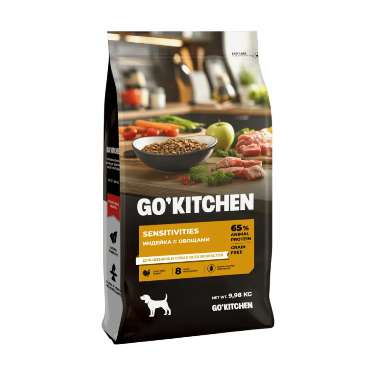 Go! Kitchen Sensitivities Беззерновой сухой корм для щенков и собак c чувствительным пищеварением из индейки  9.98 кг