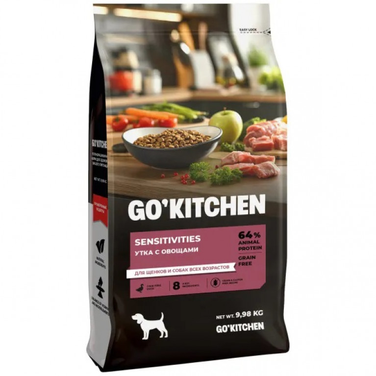 Go! Kitchen Sensitivities Беззерновой сухой корм для щенков и собак c чувствительным пищеварением с уткой 9.98 кг
