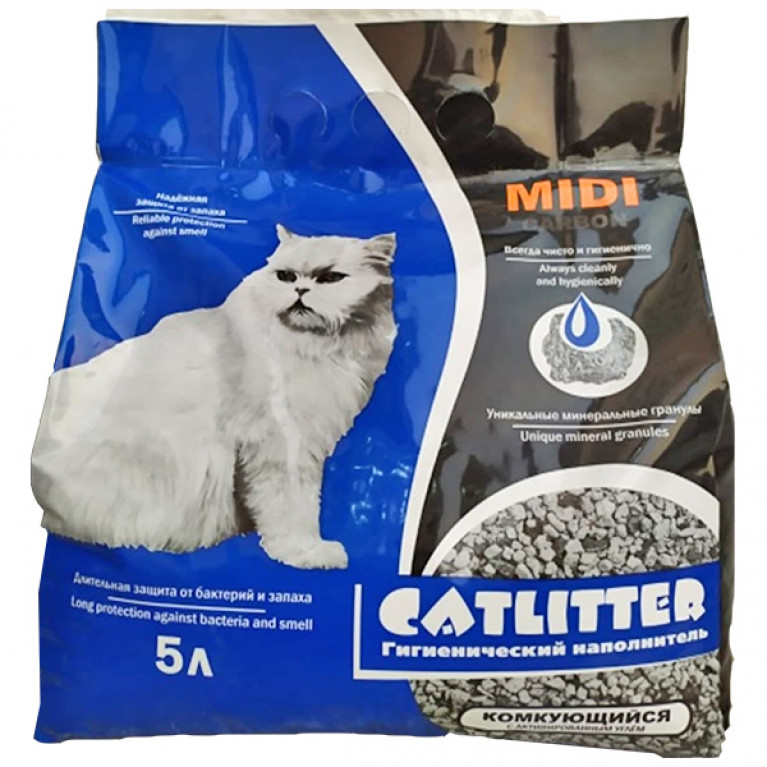 Cat Litter Carbon MIDI Наполнитель для кошек комкующийся с Активированным Углём 5л