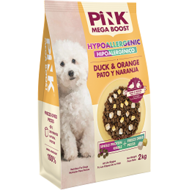 Pink MEGA BOOST Hypoallergenic Сухой гипоаллергенный корм для собак всех возрастов Утка с апельсином, 2 гранулы