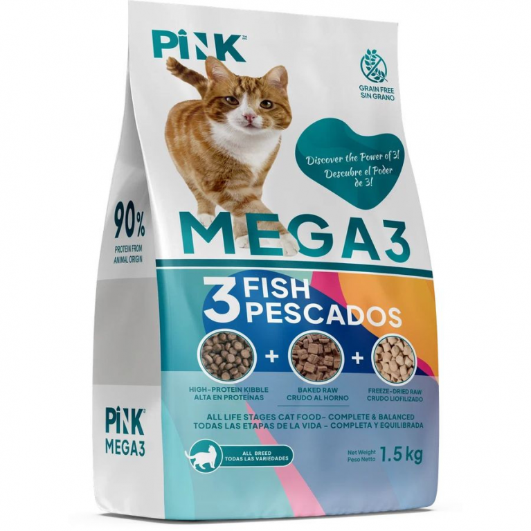 PINK MEGA 3 Сухой корм для кошек "Три вида рыбы" (крокет+запеченное+сублимированное мясо)