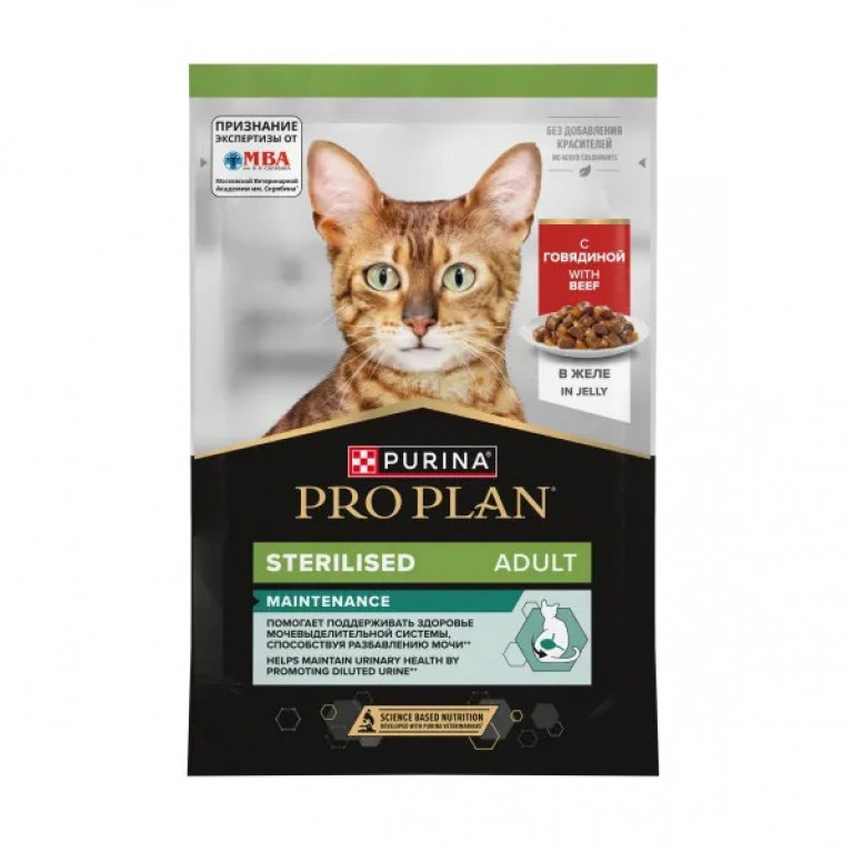 Pro Plan Adult Sterilised Maintenance Влажный корм для взрослых стерилизованных кошек с говядиной в желе 85г