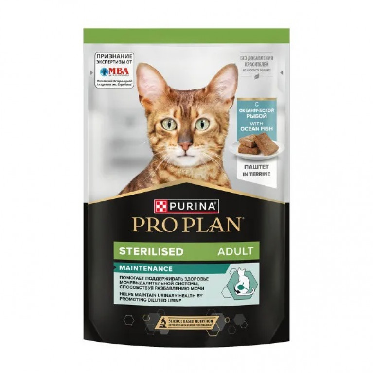 Pro Plan Adult Sterilised Maintenance Влажный корм для взрослых стерилизованных кошек паштет океанической рыбой 75г