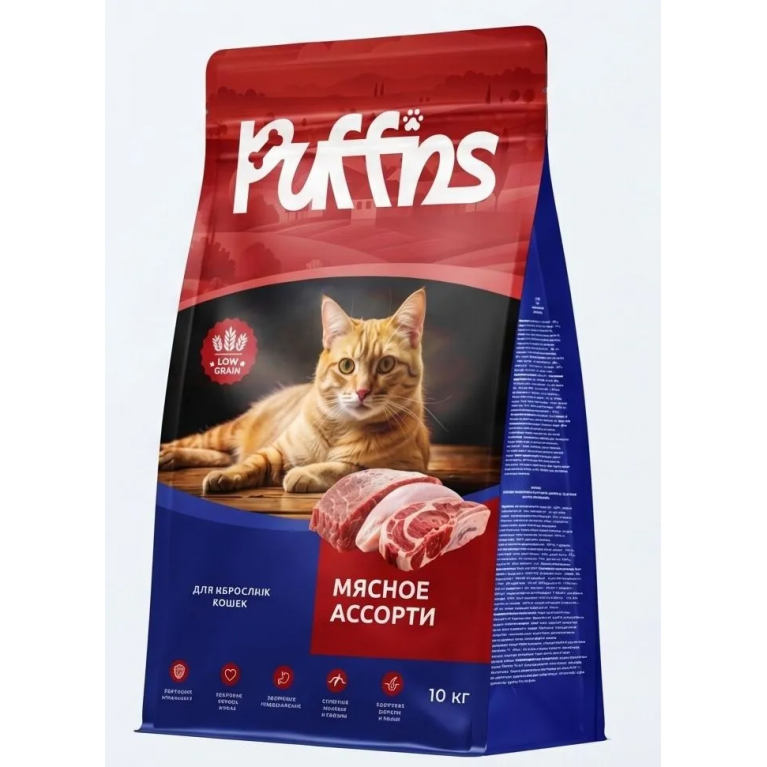 Puffins Сухой корм для взрослых кошек Мясное ассорти