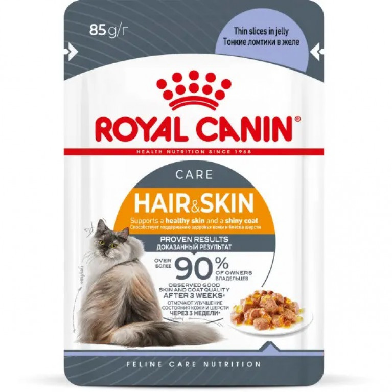 Royal Canin Hair&Skin Care Пауч для кошек для поддержания здоровья кожи и красоты шерсти, в желе 85г