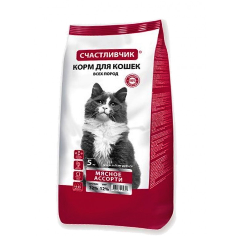Счастливчик Сухой корм для кошек Мясное ассорти
