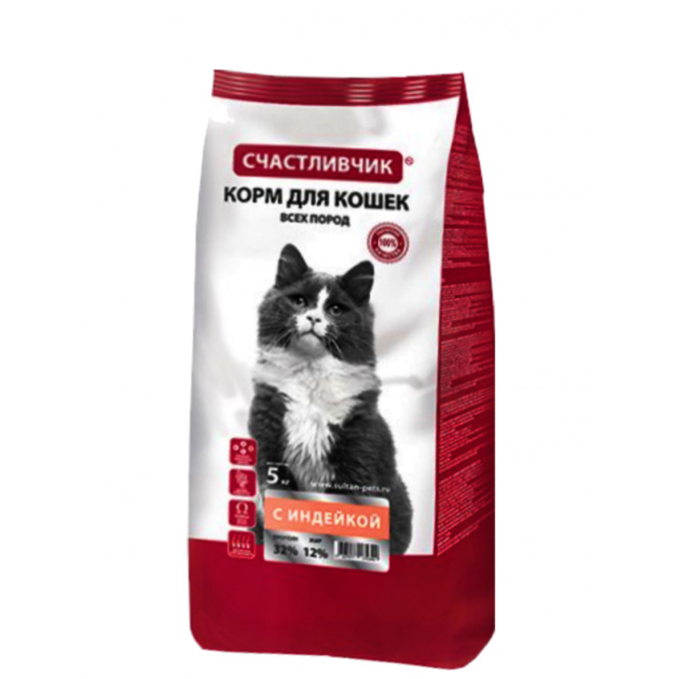 Счастливчик Сухой корм для кошек с Индейкой 