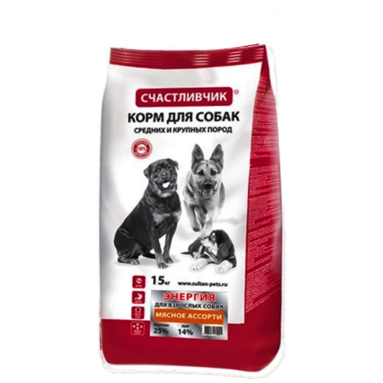Счастливчик Сухой корм для собак Энергия Мясное ассорти