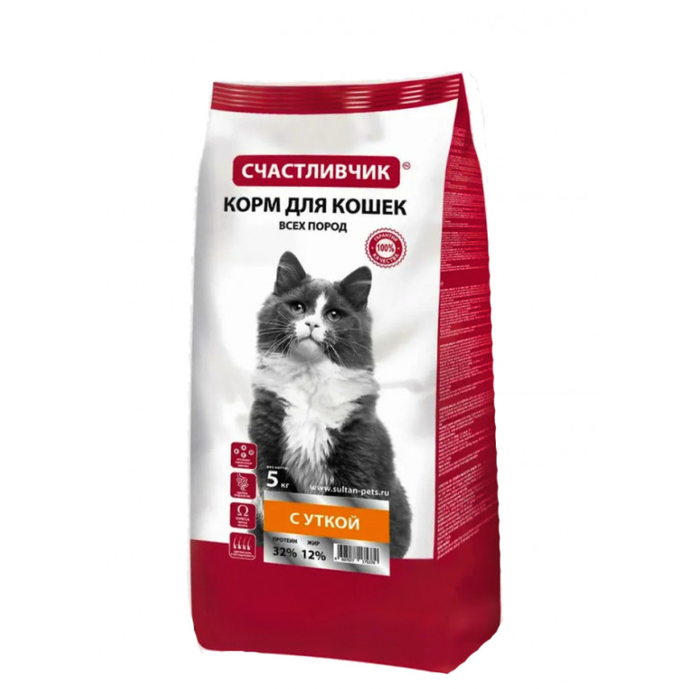 Счастливчик Сухой корм для кошек с Уткой