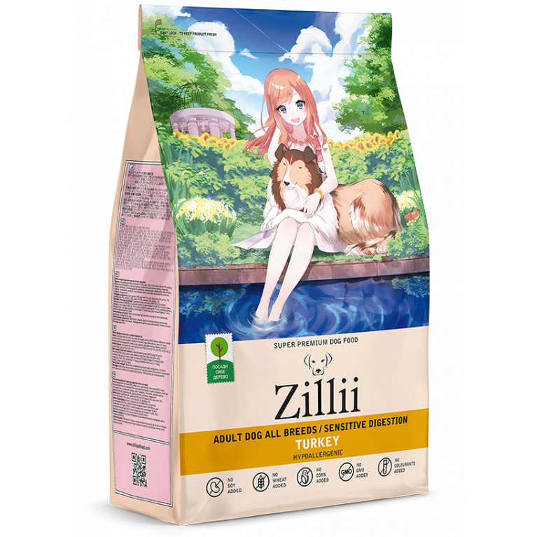 Zillii Dog Sensitive Digestion Adult All Breed Сухой корм для взрослых собак всех пород с чувствительным пищеварением с индейкой