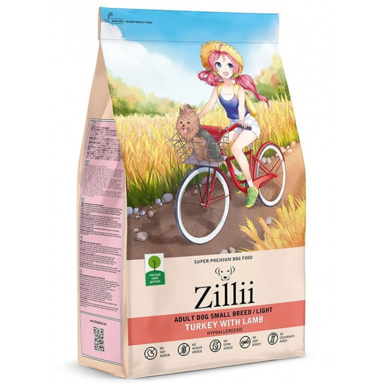 Zillii Dog Small Breed Turkey with Lamb Light Сухой корм для взрослых собак взрослых мелких пород с лишним весом с индейкой и ягненком