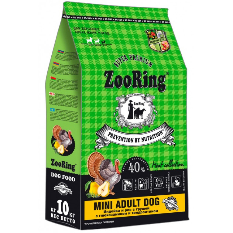 ZooRing Mini Adult Dog Корм для взрослых собак мелких пород Индейка и рис с грушей с глюкозамином и хондроитином ZooRing Mini Adult Dog Корм для взрослых собак мелких пород Индейка и рис с грушей с глюкозамином и хондроитином