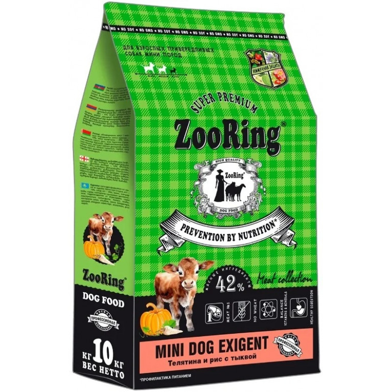 ZooRing Mini Dog Exigent Корм собак мелких Телятина и рис с тыквой ZooRing Mini Dog Exigent Корм собак мелких Телятина и рис с тыквой