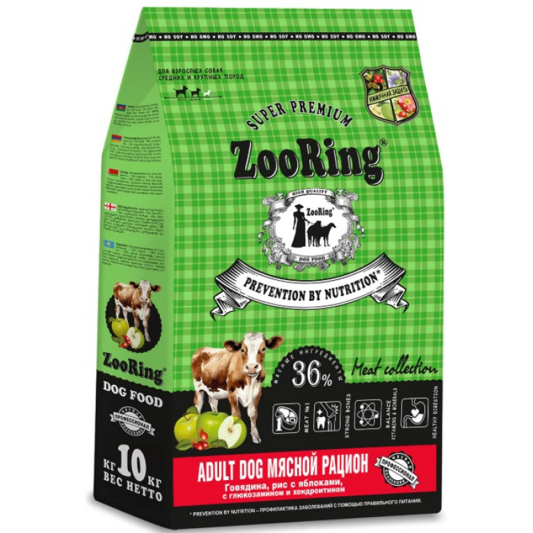 ZooRing Adult Dog Meat Ration BEEF / RICE / APPLE Сухой корм для взрослых собак средних и крупных пород с говядиной, рисом, яблоками, глюкозамином и хондроитином ZooRing Adult Dog Meat Ration BEEF / RICE / APPLE Сухой корм для взрослых собак средних и крупных пород с говядиной, рисом, яблоками, глюкозамином и хондроитином